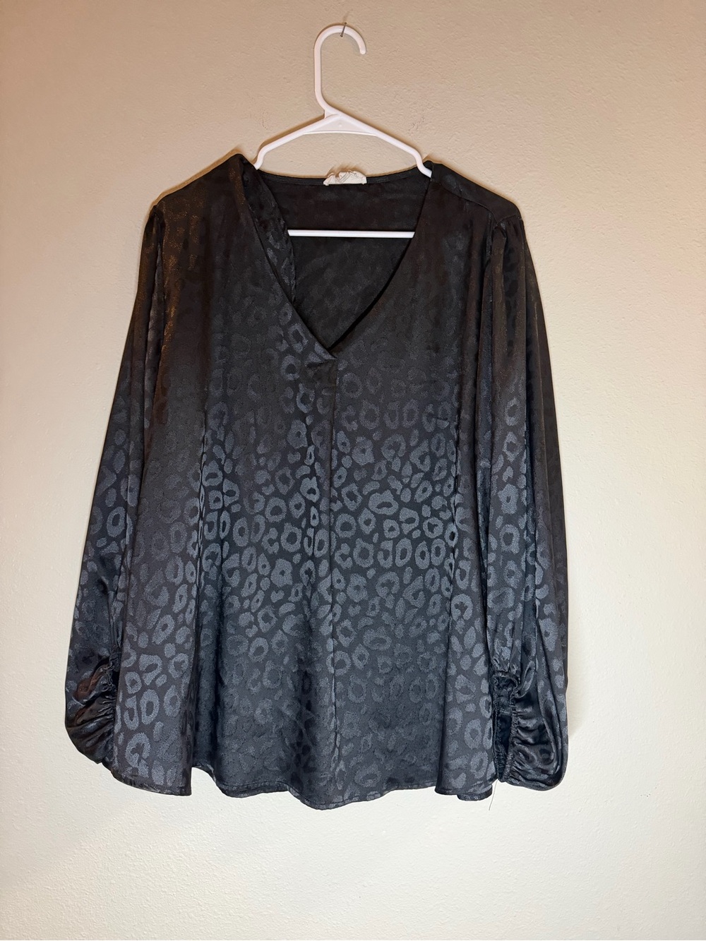 Vanilla Bay Black Leopard Jacquard V-Neck Blouse